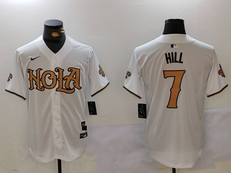 Men's New Orleans Saints #7 Taysom Hill White Cool Base Stitched Baseball Jersey